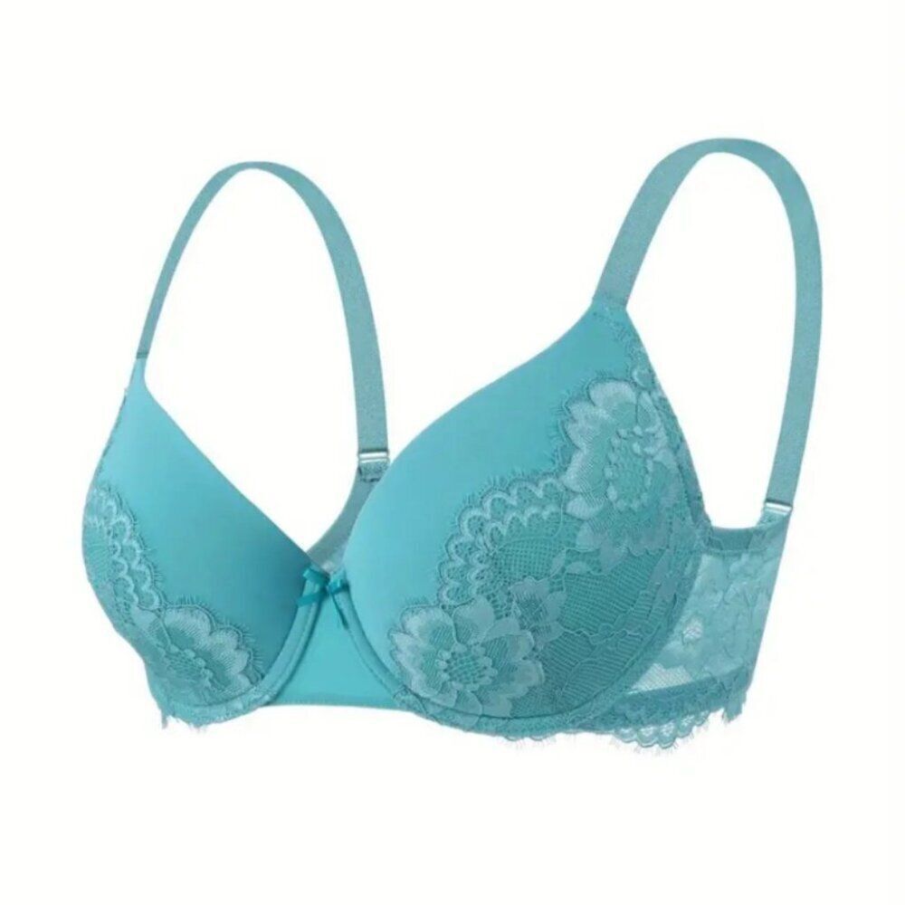 Elegant Lace Underwire Bra - Blue